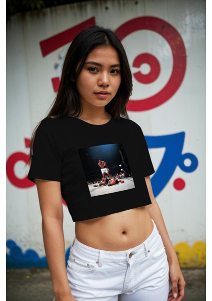 Muhammed Ali And Sonny Liston Usa 1965 Crop Tişört - Siyah modelleri