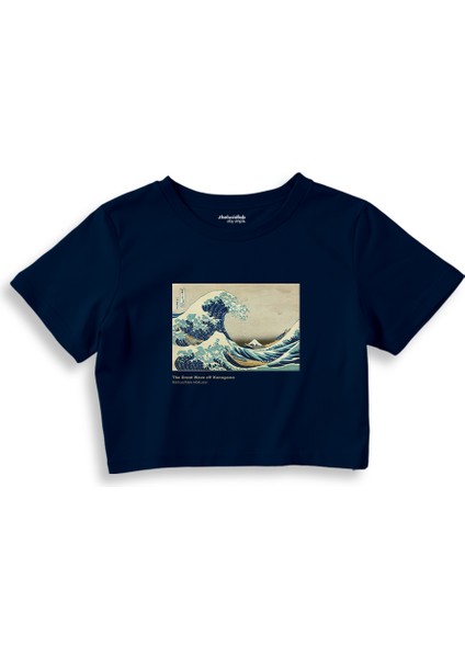 Kanagawa Oki Nami Ura Crop Tişört - Lacivert