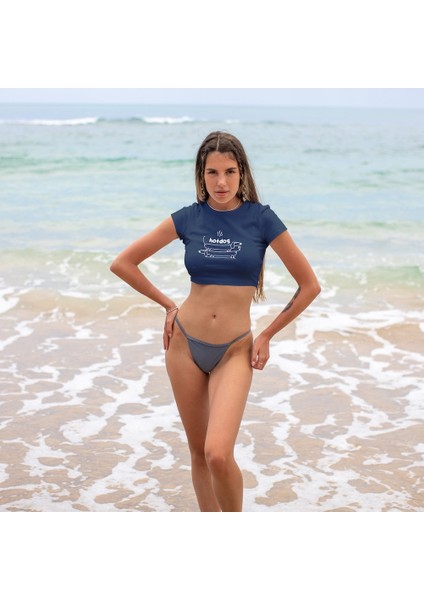 Hotdog Crop Tişört - Lacivert modelleri