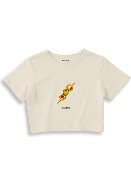 Extra Dirty Crop Tişört - Ekru