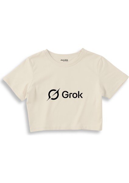 Grok Crop Tişört - Ekru