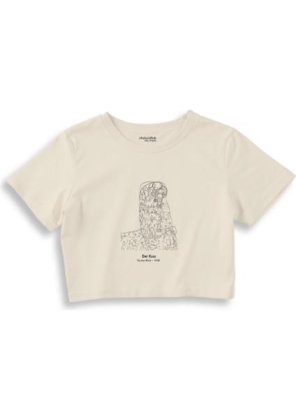 Der Kuss Crop Tişört - Ekru