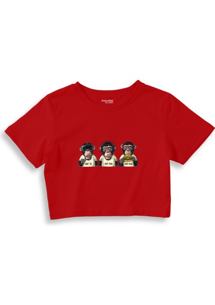 Diplomatic Monkeys Crop Tişört - Kırmızı