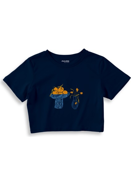 Dolce Calma Crop Tişört - Lacivert