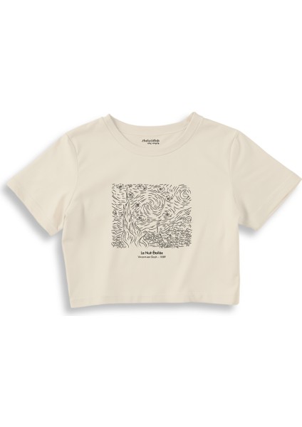 La Nuit Étoilée Crop Tişört - Ekru