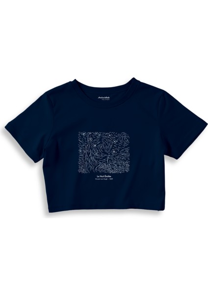 La Nuit Étoilée Crop Tişört - Lacivert