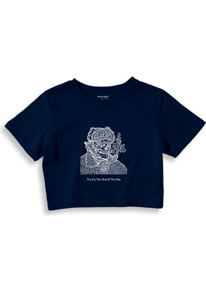 The Ear, The Skull & The Pipe Crop Tişört - Lacivert