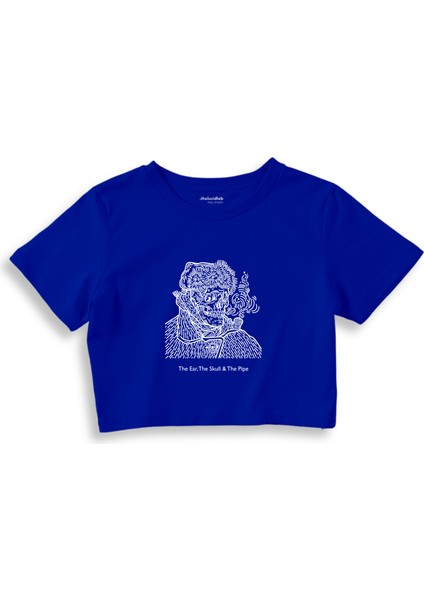 The Ear, The Skull & The Pipe Crop Tişört - Mavi