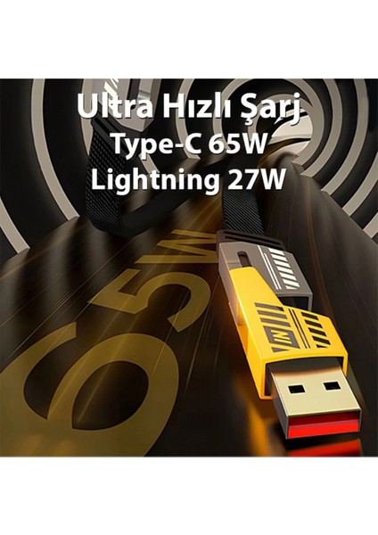 4in1 Type-C 65W To Usb-A + Type-C To Lightning 27W Hızlı Şarj Kablosu Siyah fırsatları