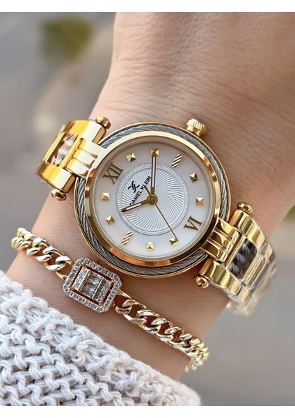 Çelik Kordonlu 2 Yıl Garantili 3 Atm Suya Dayanıklı Kadın Kol Saati+Bileklik BD.10070.2