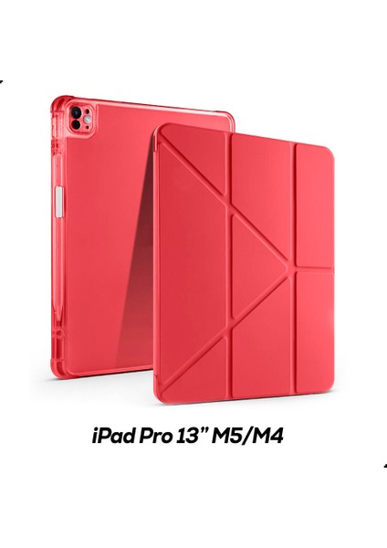 iPad Pro 13" M5/m4 Uyumlu Kılıf Üçe Katlanan Kalem Bölmeli Standlı Tablet Kılıfı Uyandırma Özellikli