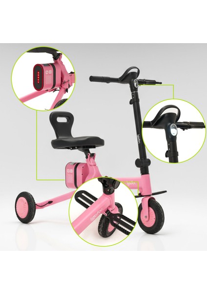 3 Tekerlekli Katlanabilir Elektrikli Oturulabilir Scooter – Hafif, Taşınabilir, Uzun Menzilli - Pembe