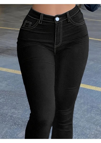 Mdb Kadın Yüksek Bel Önden Düğmeli Dar Kesim Kot Pantolon indirimleri