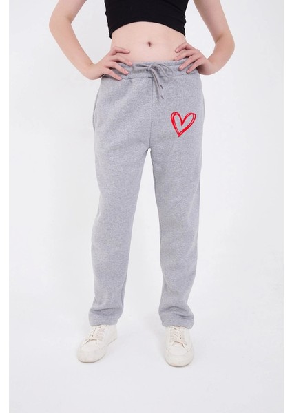 Mdb Oversize Boru Paça Baskılı Eşofman Pantolon Gri