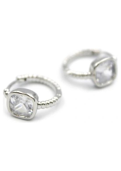 Taşlı Halka Küpe - Gümüş