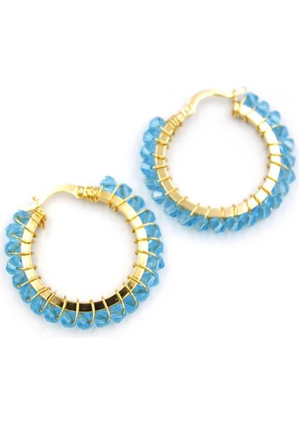 Kristal Boncuk Halka Küpe - Turkuaz