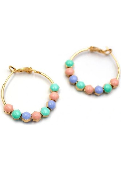 Mineli Halka Küpe - Çok Renkli