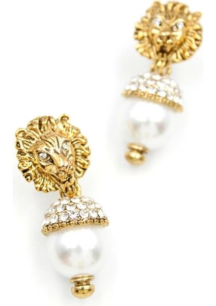 Incili Aslan Küpe - Bronz