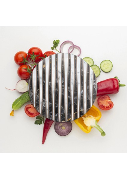 Cam Kesme Tahtası ve Sunumluk Yuvarlak Karışık Mermer Desenli 30X30 cm modelleri