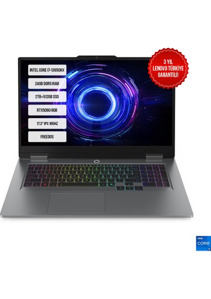 Loq 17IRX10 83JH006ETR-03 I7-13650HX 24GB Ddr5 2TB+512GB SSD RTX5060 8gb 17.3" IPS 165Hz Freedos Taşınabilir Bilgisayar