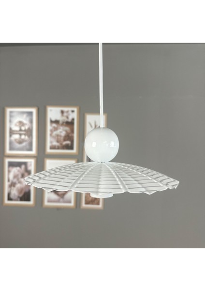 Moriva Beyaz Metal Avize Beyaz Boncuk Başlık Tekli Rustik Cafe Modern Sarkıt Aydınlatma