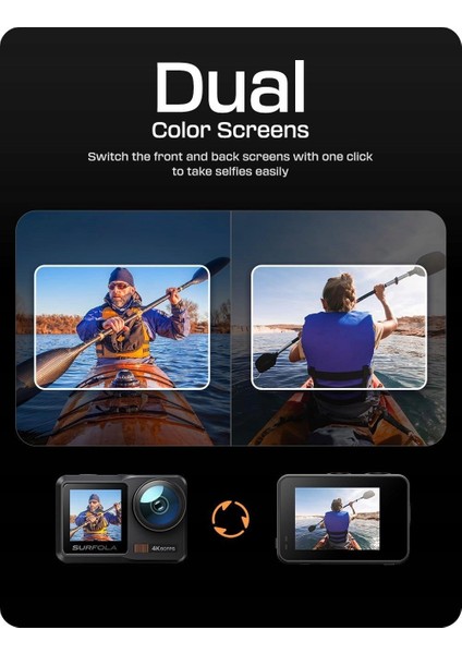 Surfola SF630 Aksiyon Kamerası 4K 60 Fps Aksesuar Seti, Su Geçirmez Kılıf Sualtı Spor Kamerası Wifi 1350 Mah