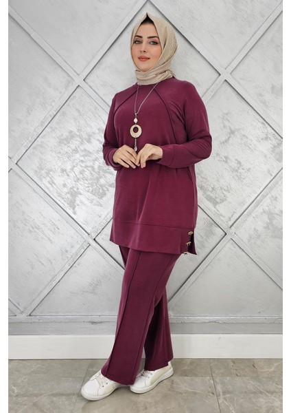 Kadın Kolye Detaylı Nervür Dikim Tesettür Takım