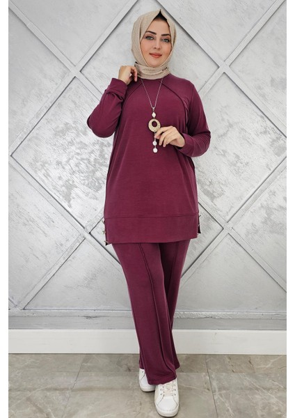 Kadın Kolye Detaylı Nervür Dikim Tesettür Takım modelleri