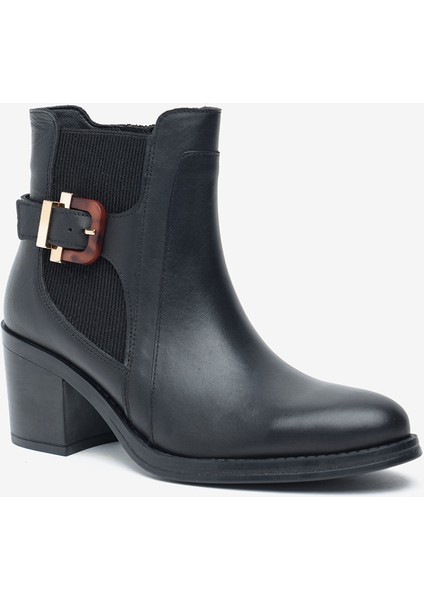 Kadın Siyah Hakiki Deri Topuklu Bot 5K2WB59335