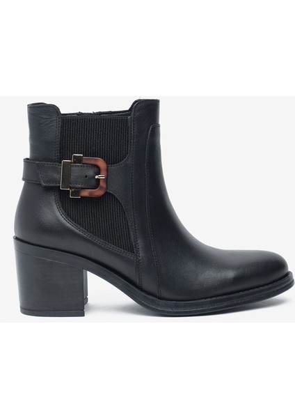 Kadın Siyah Hakiki Deri Topuklu Bot 5K2WB59335