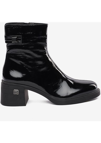 Kadın Siyah Rugan Hakiki Deri Topuklu Bot 5K2WB59126