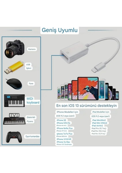 Apple iphone Lightning To Usb Çevirici Dönüştürücü Tak ve Çalıştır Orjinal Sağlam fiyatları