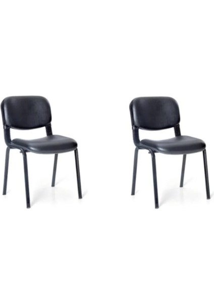 2 Adet Siyah Suni Deri Form Sandalye