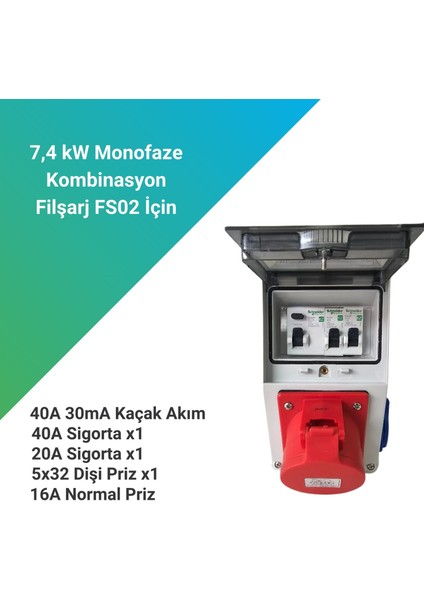 Filşarj 7.4 kW Monofaze Kombinasyon Kutusu
