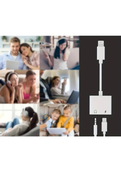2'si 1'Arada iphone Lightning To 3.5mm Kulaklık Adaptörü 2'si 1 Arada Ses ve Şarj Adaptörü Kablosu Dönüştürücü Çevirici Sağlam Orjinal