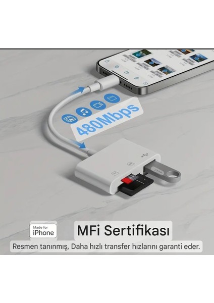 3'ü 1 Arada iphone Lightning To Tf Sd Kart ve Usb Çevirici Dönüştürücü Orjinal Sağlam modelleri