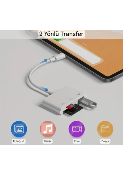 3'ü 1 Arada iphone Lightning To Tf Sd Kart ve Usb Çevirici Dönüştürücü Orjinal Sağlam