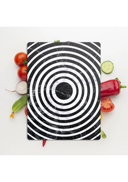 Cam Kesme Tahtası ve Sunumluk Orta Siyah Beyaz Mermer Desenli 20X30 cm modelleri