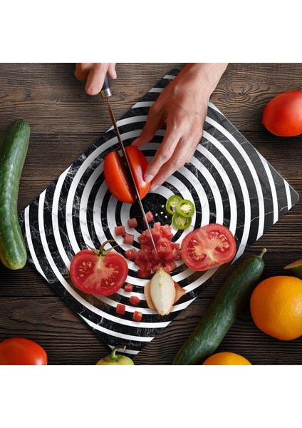Cam Kesme Tahtası ve Sunumluk Orta Siyah Beyaz Mermer Desenli 20X30 cm fırsatları