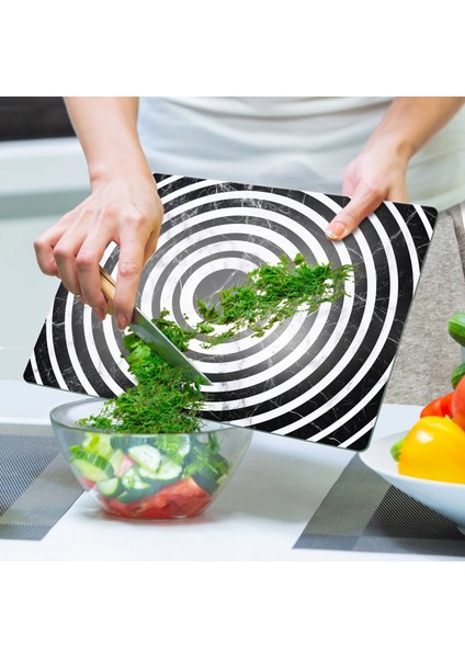 Cam Kesme Tahtası ve Sunumluk Orta Siyah Beyaz Mermer Desenli 20X30 cm indirimleri