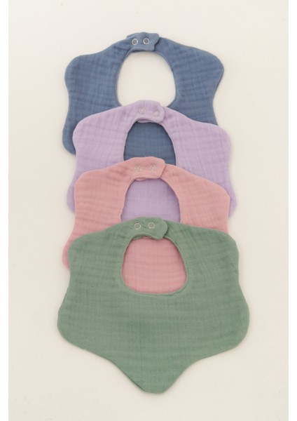 4'lü Organik Pamuk 8 Katlı Multi Müslin Çiçek Bebek Salya ve Mama Önlük, Fular, Yakalık