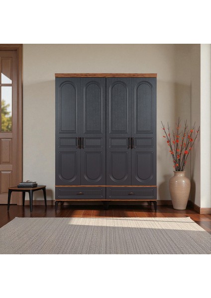 Slope 4 Kapılı Mdfayaklı Tasarım Country Gardırop