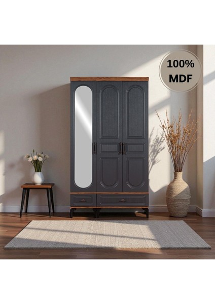 Slope 3 Kapaklı Mdf Ayaklı Tasarım Country Gardırop
