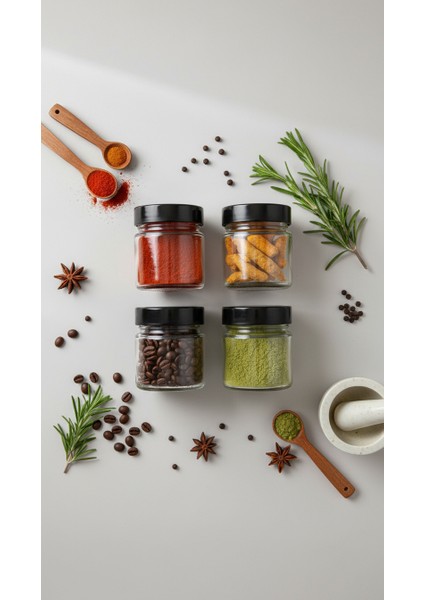 Zuri 4’lü Siyah Kapaklı Cam Kavanoz Seti – 255 cc