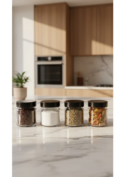 Zuri 4’lü Siyah Kapaklı Cam Kavanoz Seti – 255 cc fiyatları