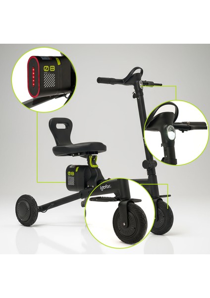 3 Tekerlekli Katlanabilir Elektrikli Oturulabilir Scooter – Hafif, Taşınabilir, Uzun Menzilli - Siyah