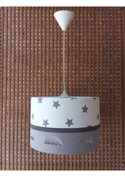 Beyaz Yıldızlı Gri Motifli 2.li Set M-0401 Kumaş Kaplama Genç ve Çocuk Odası Avize ve Abajur Takımı fiyatları