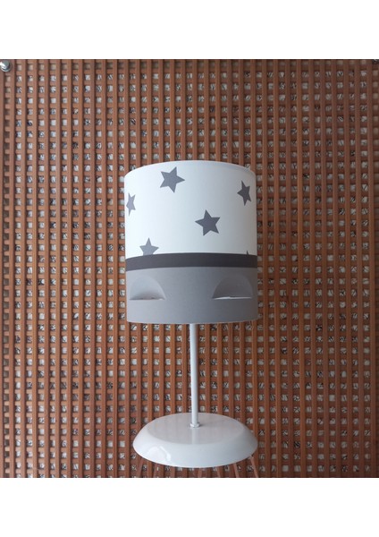 Beyaz Yıldızlı Gri Motifli 2.li Set M-0401 Kumaş Kaplama Genç ve Çocuk Odası Avize ve Abajur Takımı modelleri