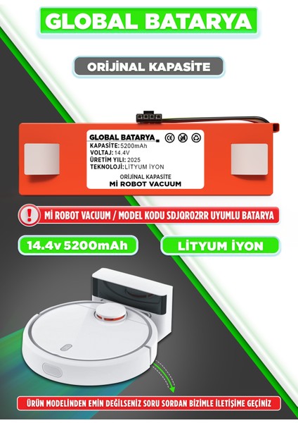 Xiaomi Mi Robot Vacuum Akıllı Süpürge Bataryası 14.4V 5200MAH