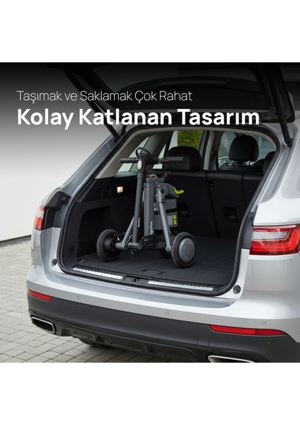 3 Tekerlekli Katlanabilir Elektrikli Oturulabilir Scooter – Hafif, Taşınabilir, Uzun Menzilli - Gri
